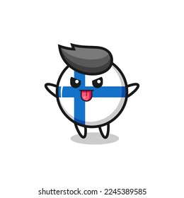 naughty finland flag badge character in mocking pose , cute style design for t shirt, sticker, logo element