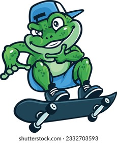 Naughty Frog Playing Skateboard Mascot Logo Illustration