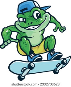 Naughty Frog Playing Skateboard Mascot Logo Illustration