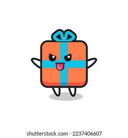 naughty gift box character in mocking pose , cute style design for t shirt, sticker, logo element