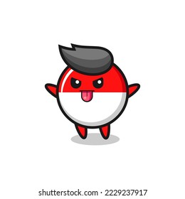 naughty indonesia flag badge character in mocking pose , cute style design for t shirt, sticker, logo element
