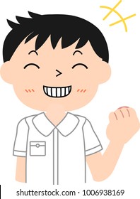 Naughty Japanese  student laughing. Vector illustration.