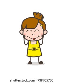 Naughty Kid Smiling with Winking Eye - Cute Cartoon Girl Vector

