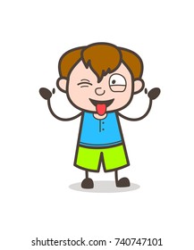 Naughty Kid Teasing and Winking Eye - Cute Cartoon Boy Illustration