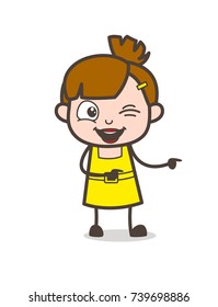 Naughty Kid Winking Eye and Pointing Finger - Cute Cartoon Girl Vector
