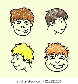 Naughty kids faces. Vector sketch illustration.
