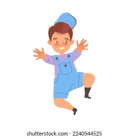 Naughty Little Boy Jumping Making Mess and Chaos Around Vector Illustration