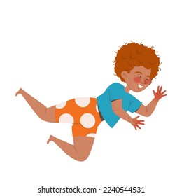 Naughty Little Boy Jumping Making Mess and Chaos Around Vector Illustration