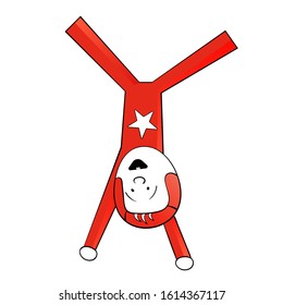 Naughty little boy in red costume.