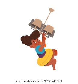 Naughty Little Girl Hanging on Lamp on Ceiling Making Mess and Chaos Around Vector Illustration