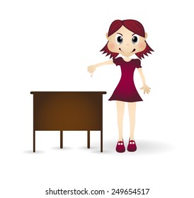 naughty little girl put a worm on desk