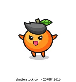 travieso personaje anaranjado de mandarín en pose burlona , diseño de estilo lindo para camiseta, pegatina, elemento logo