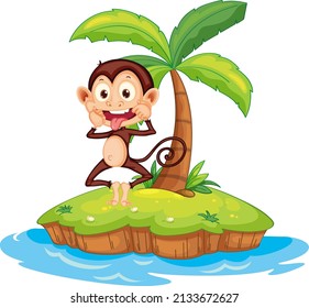 Caricatura de mono travieso en ilustración aislada de la isla