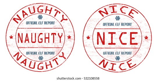 Naughty and nice grunge rubber stamps on white background, vector illustration