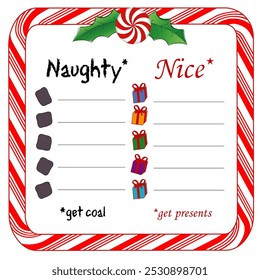 Naughty or Nice List for Santa Claus, Peppermint Candy Cane Frame, Nice get Presents, Naughty get Coal. You Know Who You Are!