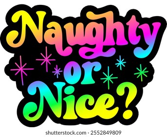 naughty or nice merry christmas colorful bright rainbow graphic design