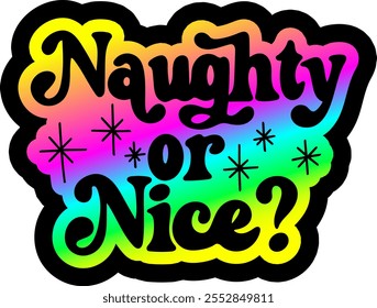 naughty or nice merry christmas colorful bright rainbow graphic design