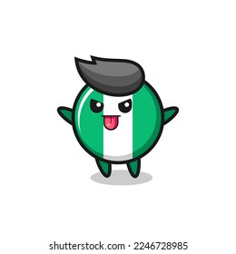 naughty nigeria flag badge character in mocking pose , cute style design for t shirt, sticker, logo element