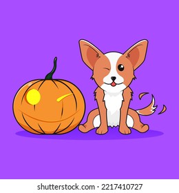 Naughty Pet Dog With Halloween Pumpkin Friends