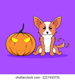 Naughty Pet Dog With Halloween Pumpkin Friends