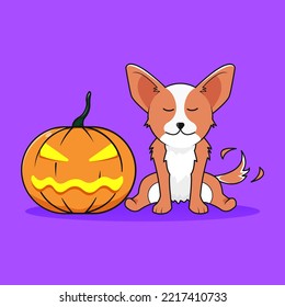 Naughty Pet Dog With Halloween Pumpkin Friends