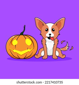 Naughty Pet Dog With Halloween Pumpkin Friends