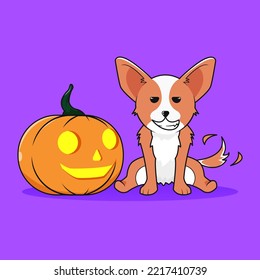 Naughty Pet Dog With Halloween Pumpkin Friends