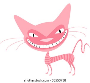 Naughty pink striped cat with a big smile