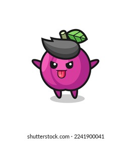 naughty plum fruit character in mocking pose , cute style design for t shirt, sticker, logo element