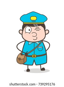 Naughty Postboy Character Winking Eye Face