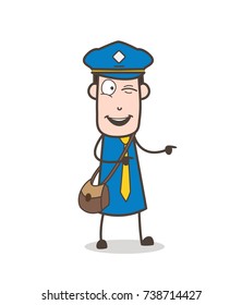 Naughty Postman Winking Eye and Pointing Finger Vector