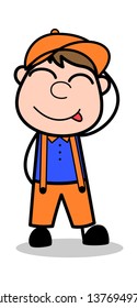 Naughty - Retro Cartoon Carpenter Worker Vector Illustration﻿