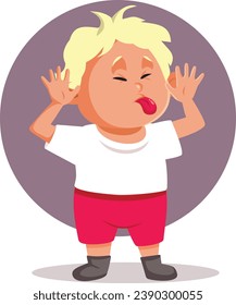 
Naughty Rude Toddler Making Faces Vector Cartoon Character. Disobedient baby sticking his tongue out being impolite 
