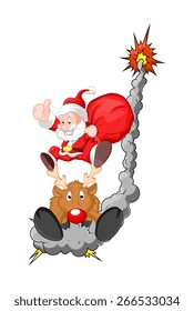 Naughty Santa with Gift Bag and Reindeer