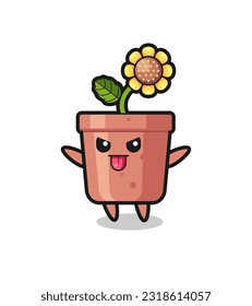naughty sunflower pot character in mocking pose , cute style design for t shirt, sticker, logo element