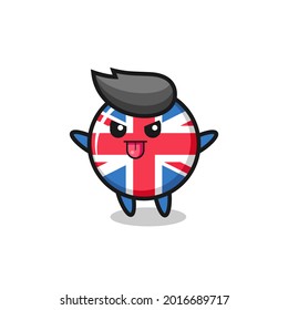 naughty united kingdom flag badge character in mocking pose , cute style design for t shirt, sticker, logo element