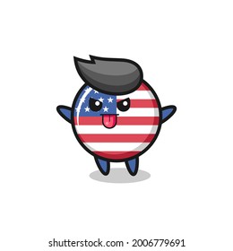 naughty united states flag badge character in mocking pose , cute style design for t shirt, sticker, logo element