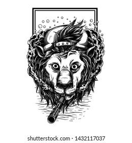 Naugthy LIon Black and White Illustration