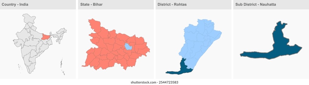 Mapa de Nauhatta (Distrito de Satar kataiya, Estado de Bihar, República da Índia), Distrito de Rohtas, Estado de Bihar, República da Índia, Governo de Bihar, território indiano, Índia Oriental, política, aldeia, turismo