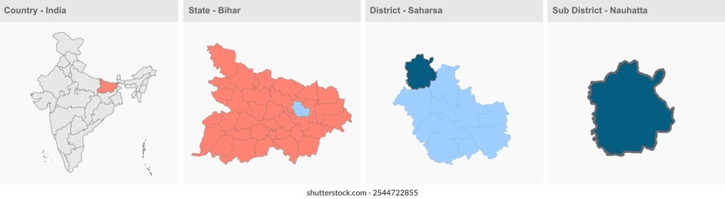 Nauhatta mapa, Saharsa Distrito, Bihar Estado, República de India, Gobierno de Bihar, territorio indio, India oriental, política, pueblo, turismo