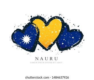 Naurian in the form of three hearts. Vector illustration on a white background. Brush strokes are drawn by hand. Nauru Independence Day.