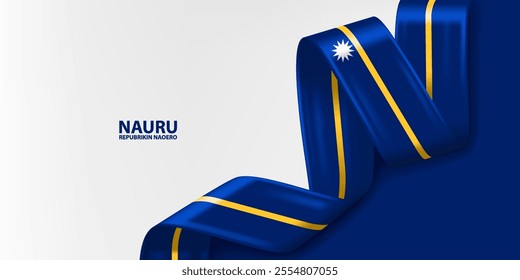Nauru 3D ribbon flag. Bent waving 3D flag in colors of the Nauru national flag. National flag background design.
