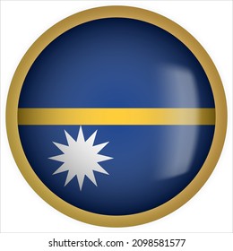 Nauru 3D rounded Flag Button Icon with Gold Frame