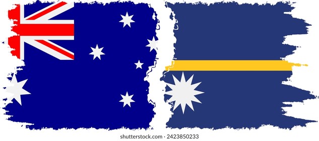 Nauru and Australia grunge flags connection, vector