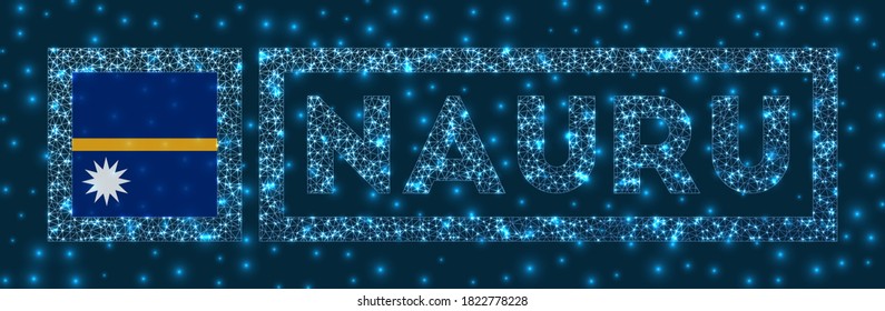 Nauru badge. Flag of Nauru in glowing network geometric style. Charming vector illustration.