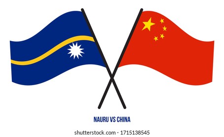 Nauru and China Flags Crossed And Waving Flat Style. Official Proportion. Correct Colors.