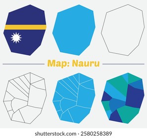 Nauru country map set. internal provinces borders marked, Simple map of Nauru vector drawing, Filled and outline.