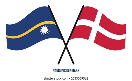 Nauru and Denmark Flags Crossed And Waving Flat Style. Official Proportion. Correct Colors.