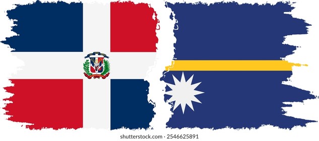 Nauru and Dominican Republic grunge flags connection, vector