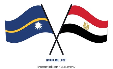 Nauru und Ägypten Flaggen überquert und schwingen flatter Stil. Offizieller Anteil. Korrigieren Sie Farben.